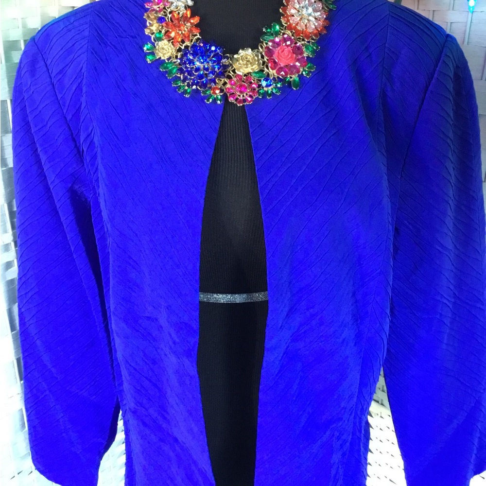 Vtg Sully Bonnelly Blue & Black Silk Dress Jacket Vintage Blazer 18 W 18W New - Picture 4 of 14